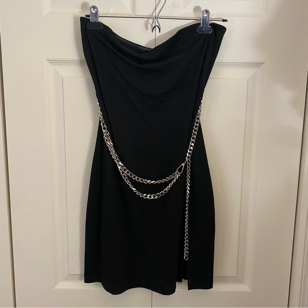 Dolls Kill Black Chained Strapless Mini Dress